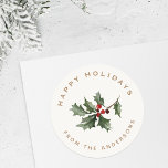 Namn Gift-familjen i jultomte Runt Klistermärke<br><div class="desc">Anpassningsbar-designade presentdekaler för julhelgen med vattenfärgad design av julklacksbär.</div>