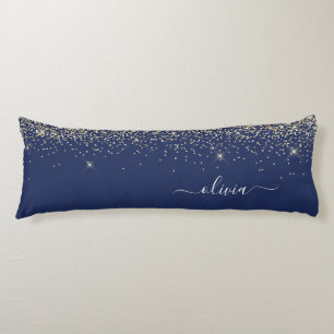 Namn Girly Blue Guld Glitter Monogram Kroppskudde
