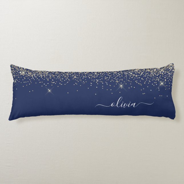 Namn Girly Blue Guld Glitter Monogram  Kroppskudde (Framsidan)