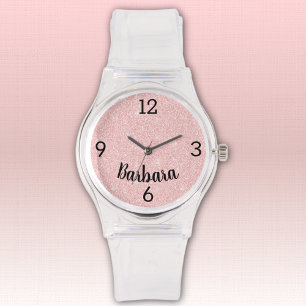 Namn, Girly Rosa Glitter Silikonrem Armbandsur