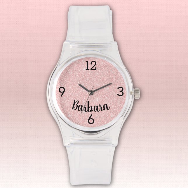 Namn, Girly Rosa Glitter Silikonrem Armbandsur (Skapare uppladdad)