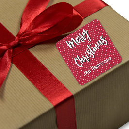 Namn, God jul Red & White Polka dots Fyrkantigt Klistermärke