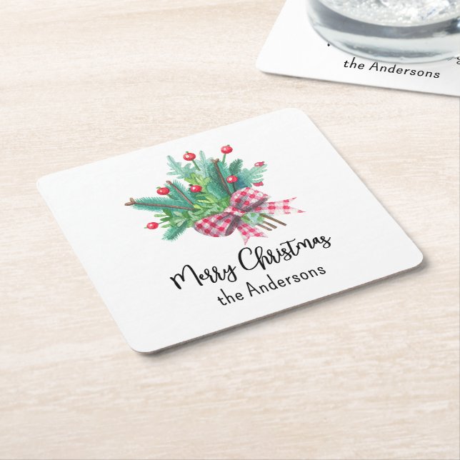 Namn, God Jul Röd och Grön Underlägg Papper Kvadrat (Vinklad)