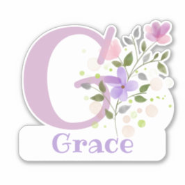 Namn Grace plus Initial med blomsterdesign Klistermärken