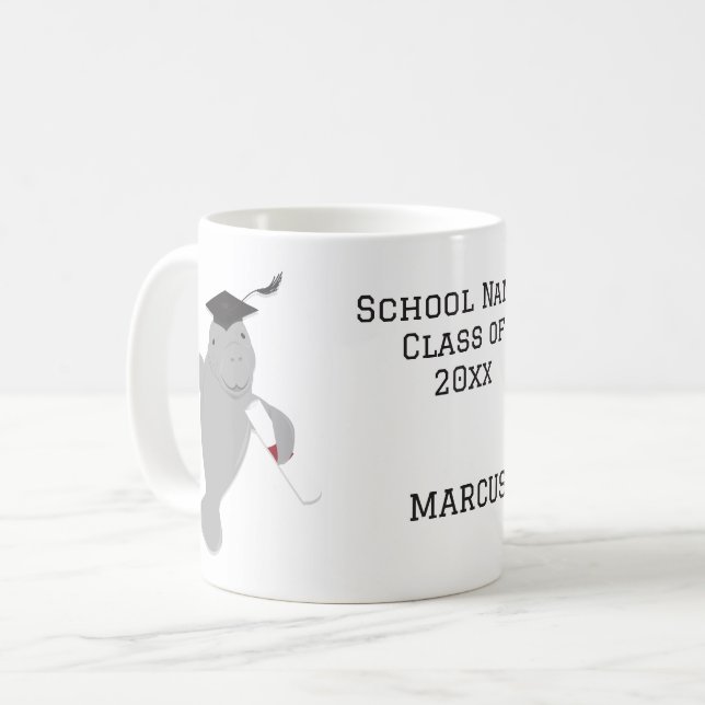 Namn Grad Cap Manatee Studenten Kaffemugg (Framsida vänster)