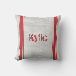 Namn Grain Sack Red Lodrät Rand Kudde