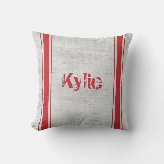 Namn Grain Sack Red Lodrät Rand Kudde (Framsida)