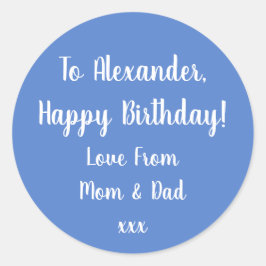 Namn Grattis på födelsedagen Pastel Blue märkre Runt Klistermärke