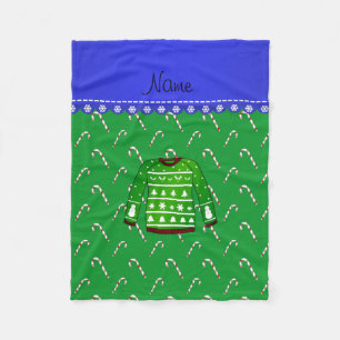 Namn grönt ful christmas sweater polkagrisars fleecefilt