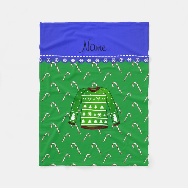 Namn grönt ful christmas sweater polkagrisars fleecefilt (Framsidan)