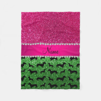 Namn grönt glitter-dachshundar rosa glitter fleecefilt