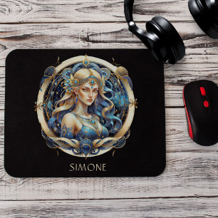 Namn Guld Blue Celestial Zodiac Sol Sign Våg Musmatta