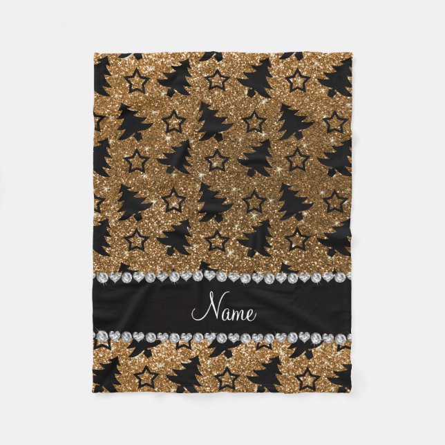 Namn guld julgranar glitter stjärnor fleecefilt (Framsidan)