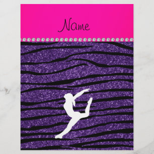 Namn gymnast lila glitter zebra ränder reklamblad