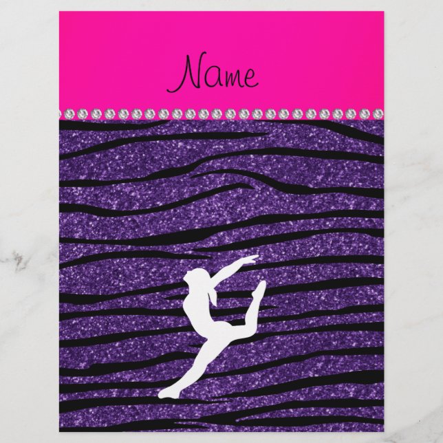 Namn gymnast lila glitter zebra ränder reklamblad (Framsidan)
