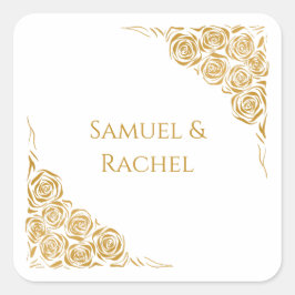 Namn Hand plockade Golden Ro Bröllop Fyrkantigt Klistermärke