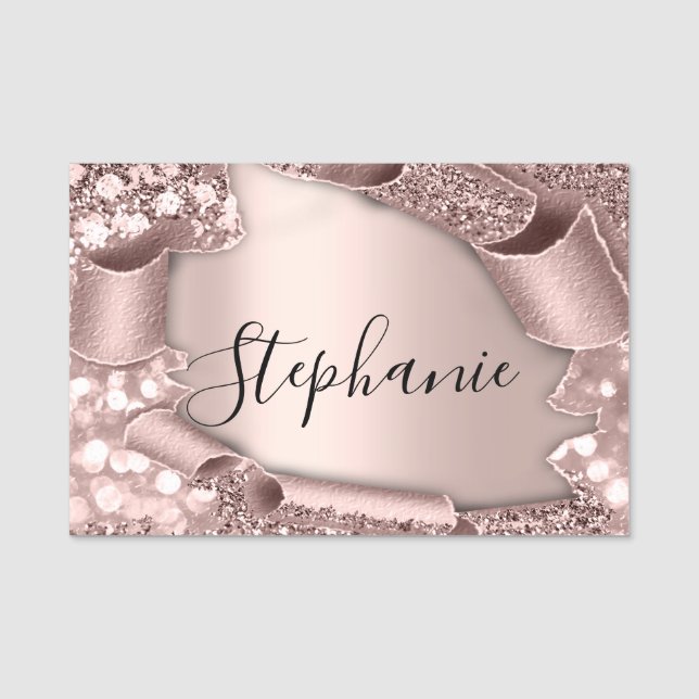Namn Händelse Ro Glam Glitter 3D Bröllop Namnbricka (Framsida)