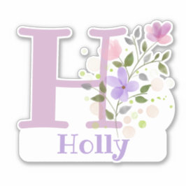 Namn Holly & Initial med blomsterdesign Klistermärken