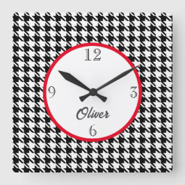 Namn, Houndstooth Mönster 10,75-in Sq. Väggklocka