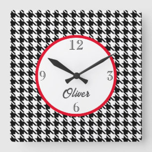 Namn, Houndstooth Mönster 10,75-in Sq. Väggklocka