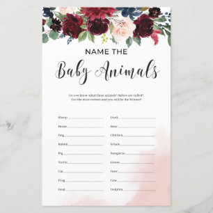 Namn i baby djur burgundy navy blommigt match
