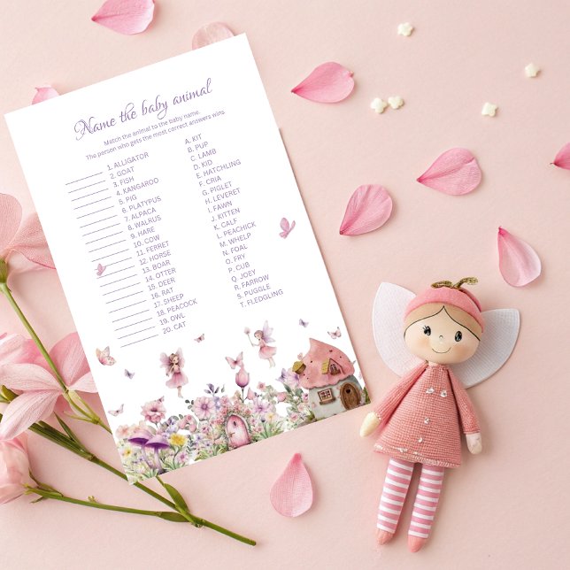 Namn i Baby djur - Rosa Fairy Baby Shower (Skapare uppladdad)