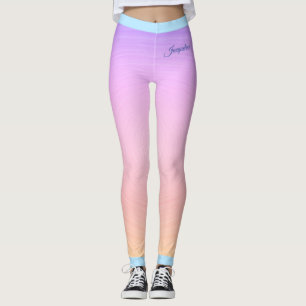 Namn i blått på Ljus rosa och Orange övertoning Leggings