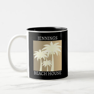 Namn i det moderna Svarta Beige Beach House Handfl Två-Tonad Mugg