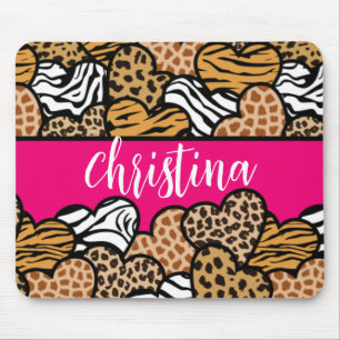 Namn i Girly Rosa Playful Animal Print Hearts Musmatta