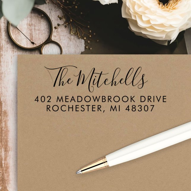 Namn i Hand Lettered Script-Returadress Självfärgande Stämpel (Skapare uppladdad)