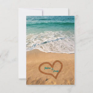 Namn i hjärtat på Beach Wedding OSA Kort