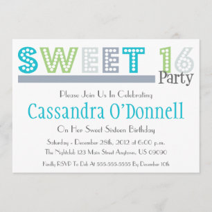 Namn i Ljus Sweet 16 Party Invations (Grått) Inbjudningar