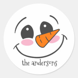 NAMN i PERSONLIGEN SNÖGUBBE ANSIKTE Runt Klistermärke