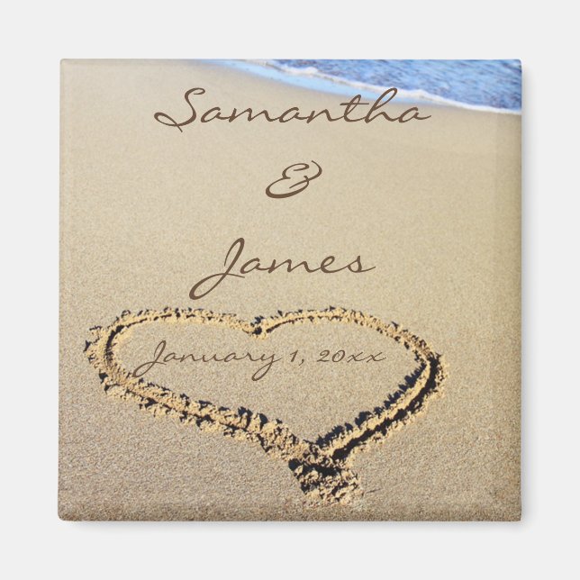 Namn i Sand Personal Bröllop Magnet (Framsidan)