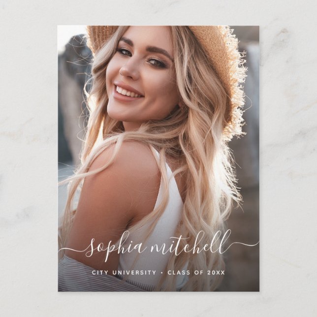 Namn i skript |  Rosa Photo Studenten Inbjudan Vykort (Framsida)