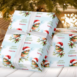 Namn i texten till Cute Robin i Santa Hat jul Kids Presentpapper