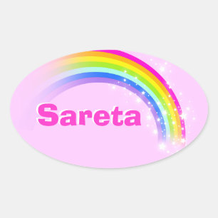 Namn ID Sareta rosa rainbollar Ovalt Klistermärke