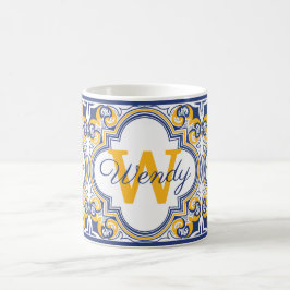 💙💛 Namn + initial Azulejos Kaffemugg