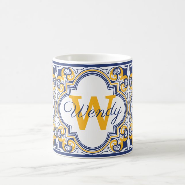 💙💛 Namn + initial Azulejos  Kaffemugg (Center)