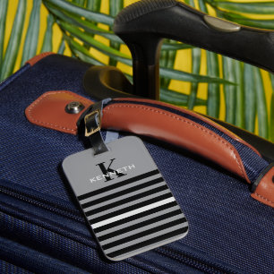 Namn, initial Black & Grått Rand Masculine Bagagebricka