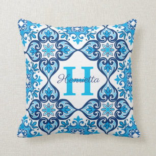 💙 🤍 Namn + initial blue - white Azulejos X, Kudde