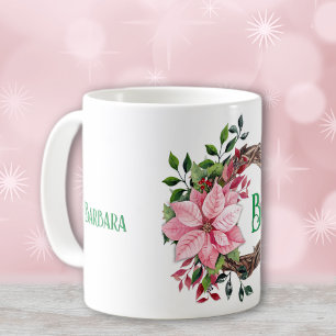 Namn & Initial eller Numbers, Rosa Poinsettia 11oz Kaffemugg