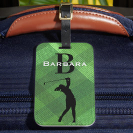 Namn Initial, Female Golfer Silhouette Grönt Play Bagagebricka