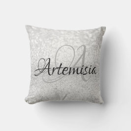 Namn Initial Grått Silver White Gnistra Girly Swee Kudde