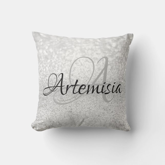 Namn Initial Grått Silver White Gnistra Girly Swee Kudde (Framsida)