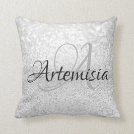 Namn Initial Grått Silver White Gnistra Girly Swee Kudde