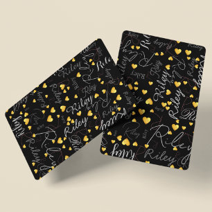Namn Initial & Guld Hearts Black Casinokort