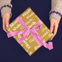 Namn Initial Monogram Guld White Personlig Gift Presentpapper