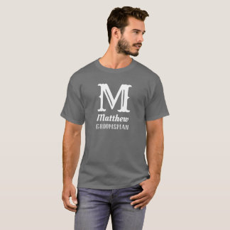 Namn Initial Monogrammed Groomsman Bröllop Grått T Shirt