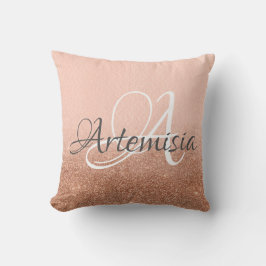 Namn Initial Rosa ros Guld Glitter Ombre Grått Kudde